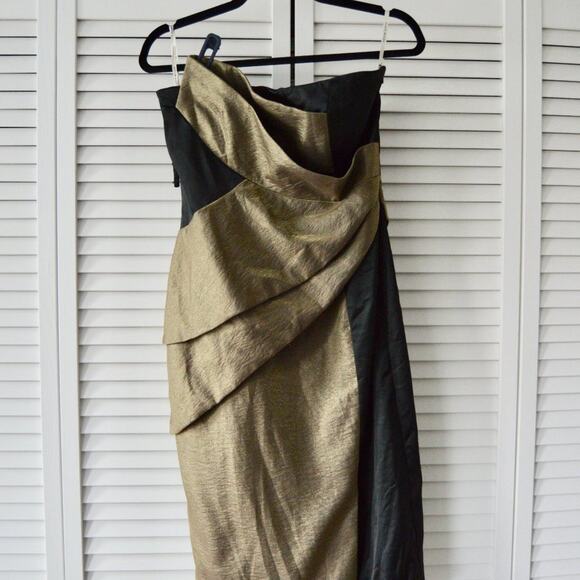 Karen Millen Size 8 Satin Gold and Black Dress  | Size 8 - Picture 2 of 6